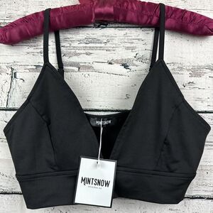 MINTSNOW Black Cropped Cami Top Adjustable Straps Lined Bralette 🆕 [Size Large]